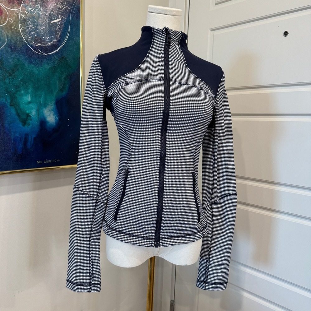 Y2K Lululemon Define Jacket Navy White Gingham Check Full Zip Thumbhole Size 4